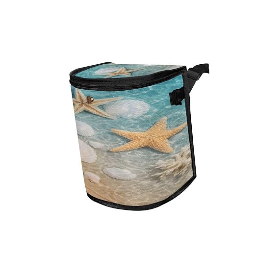 senya Car Trash Can Car Garbage Can Car Waste Basket,Starfish Seashell on Beach Leak-Proof Car Trash Bin, Car Trash Hanging Car Accessories Interior Car Organizer Bag