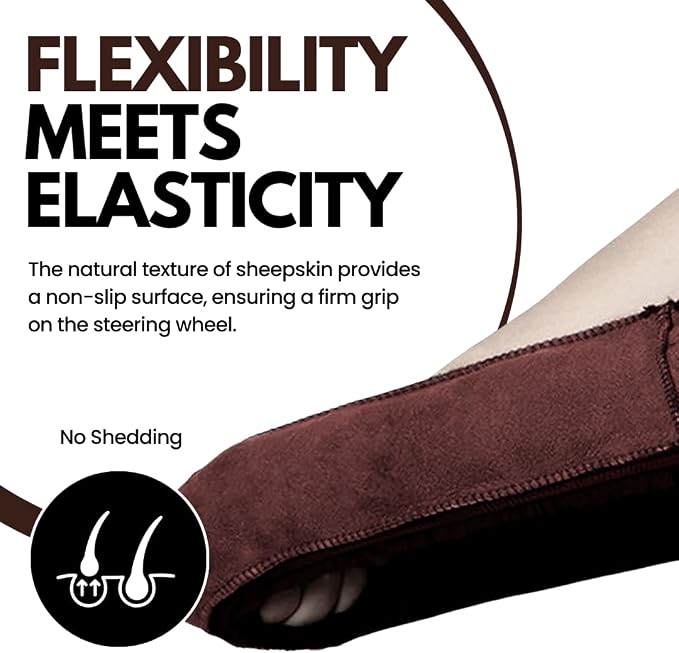 Andalus Brands Luxury Fluffy Car Steering Wheel Covers – Genuine Merino Sheepskin, Soft Fuzzy Car Steering Wheel Cover for Women, Universal 14.5-15" Size, Plush Fur Cute Auto Accessories, Mocha