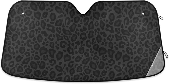 Black Leopard Car Windshield Sun Shade Animal Skin Print Foldable UV Ray Sun Visor Protector Sunshade to Keep Your Vehicle Cool (51" x 27.6")