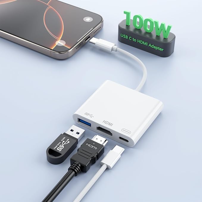 MTAKYI 100W USB C to HDMI Adapter Upgraded Wireless Carplay and Android Auto Dongle Support Netflix/YouTube, CarPlay Ai Box with USBA-C and USBC-C Cable for iPhone Android