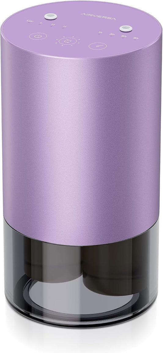 Airversa Dual-Nozzle Waterless Essential Oil Diffuser for Home Rechargeable Scent Diffusers with 5 Timer Settings, 4 Mist Levels with Vehicle Mode for Car Room Studio Office, Lavender Metal