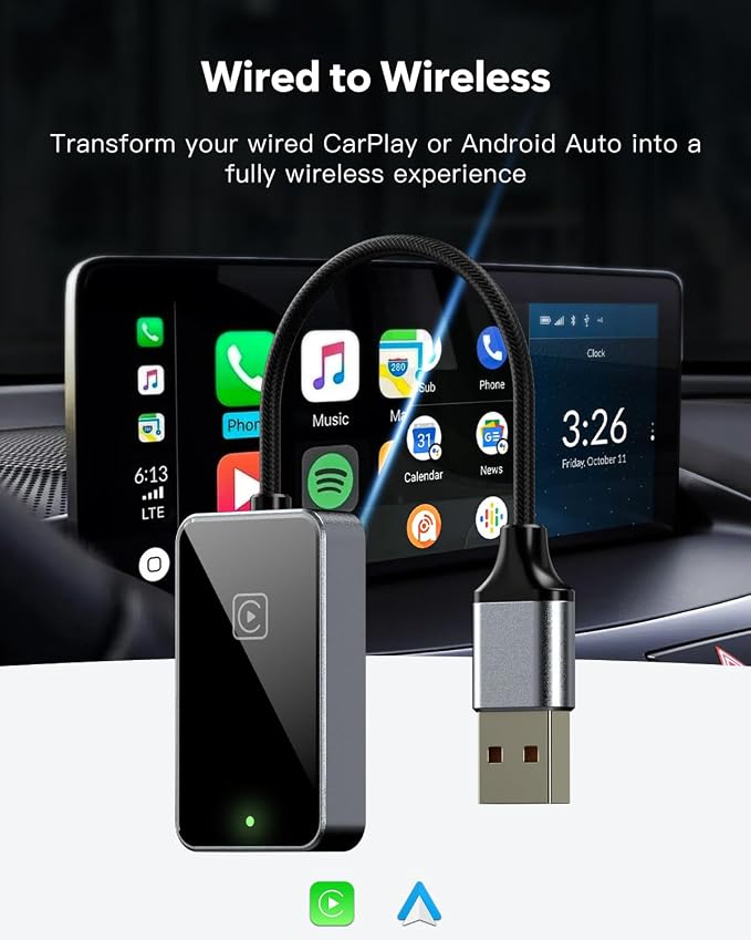 2025 Upgraded Wireless carplay Adapter for iPhone, for Apple carplay Wireless Adapter, Plug & Play, for iPhone iOS 10+/ for Android 11+