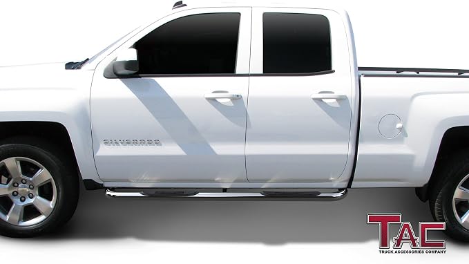 TAC Side Steps Fit Chevy Silverado/GMC Sierra 1999-2018 1500 & 1999-2019 2500/3500 Extended/Double Cab (Exclude C/K Classic) 3" Stainless Steel Side Bars Nerf Bars Step Rails Running Boards 2 Pieces