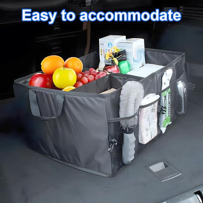 Mandark Car Trunk Organizer, Collapsible Multi Compartment Vehicle Storage Box, Waterproof Adjustable Automotive Organization Container Accessories, Universal for SUV, Sedan, Truck (Black)
