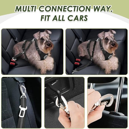 Lukovee Dog Car Harness Seat Belt, Adjustable Mesh Breathable Vest with Elastic Bungee Tether, Soft Padded 2-in-1 Safety Car Harness Seatbelt for Small Medium Large Dogs (Black,XXXS)