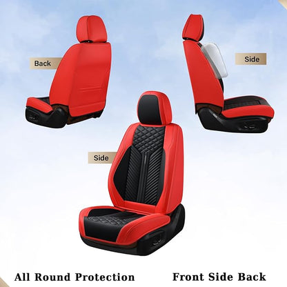 Coverado Car Seat Covers Full Set, 5 Seats Leather Seat Covers for Cars, Waterproof Front and Rear Car Seat Cushions Protectors Universal Fit Most Vehicles (Black&Red)