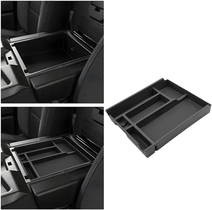 For Center Console Tray Compatible with 2019-2026 Chevy Silverado 1500& 2020-2026 Silverado 2500HD 3500HD (Split-Bench Folding Seat) Armrest Storage Box Console Organizer ABS Materials