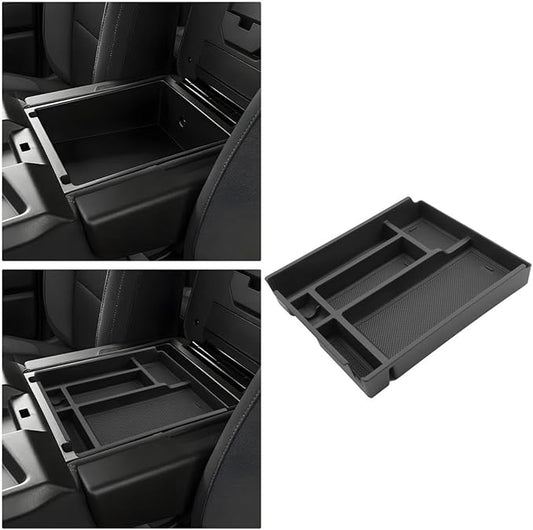 For Center Console Tray Compatible with 2019-2026 Chevy Silverado 1500& 2020-2026 Silverado 2500HD 3500HD (Split-Bench Folding Seat) Armrest Storage Box Console Organizer ABS Materials
