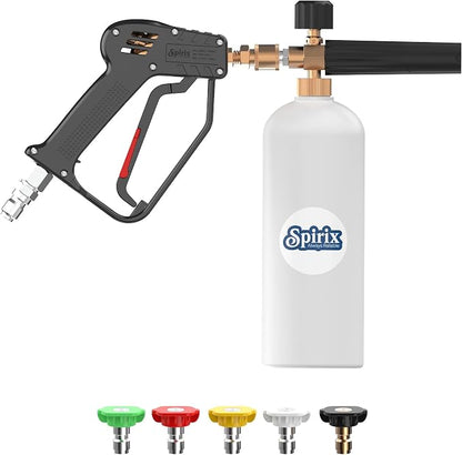 Short Pressure Washer Gun with Foam Cannon Kit - High Pressure Car Wash Foam Gun with M22-14mm & 15mm Fittings - Includes 5 Nozzle Tips, 1/4" Quick Connector & 1L Snow Foam Lance (4000 PSI)