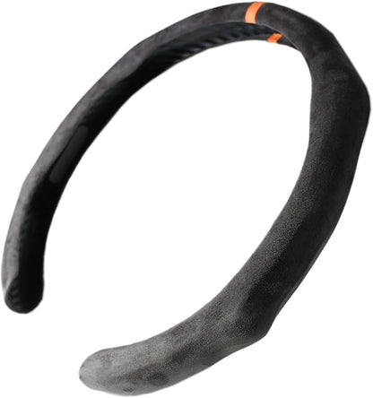 Quick Install Sporty Suede Steering Wheel Cover with Orange Stripe for 14½ to 15 inches Car Sedan Coupe SUV Pickup Steering Wheel 14.5 to 15 inches