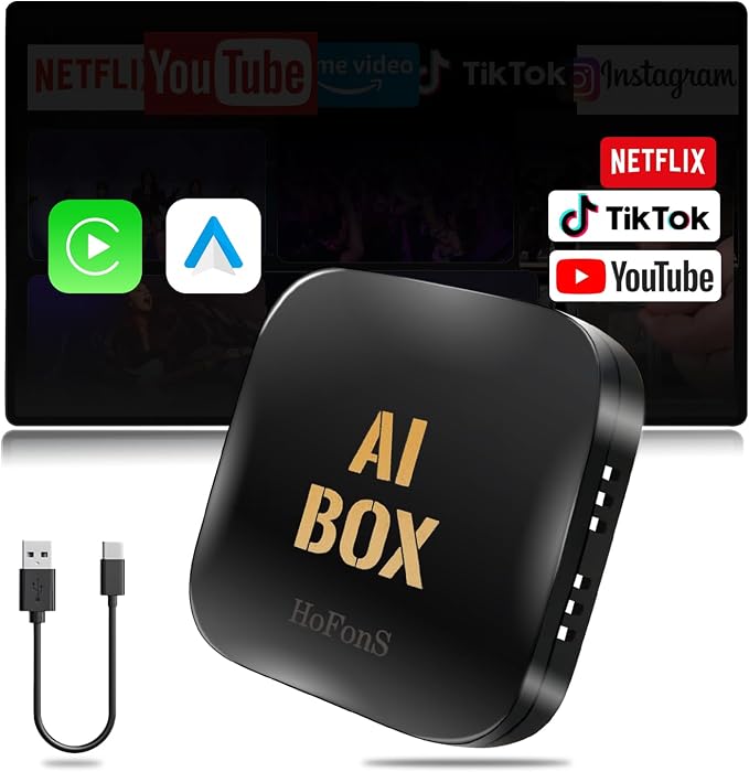 AI Box Carplay, Ai Magic Box for Streaming Netflix/YouTube/TikTok, Car Play Wireless Adapter Supports for iPhone & Android Auto, Plug & Play, for Cars with OEM Wired CarPlay/Android Auto