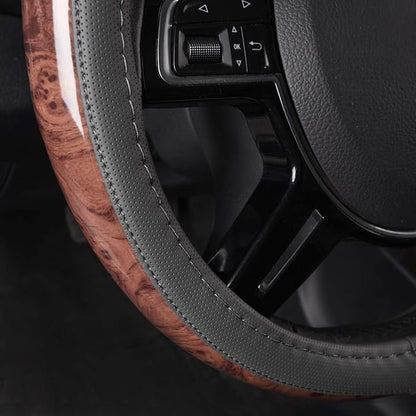 CAR PASS Wood Grain Microfiber Leather Steering Wheel Cover, Universal Fit for 14 1/2-15 inch Gray Steering Wheel, Anti-Slip Veins Design,Cars, Suvs,Minivans, Sedans (Gray)