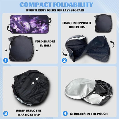 Purple Butterfly Car Windshield Sun Shield, 59*31.5 Inches, UV Rays Protection, Universal Fit for SUV, Truck, Car