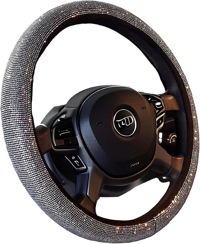 Bling Bling Women Steering Wheel Cover for car, 15 Inch Universal White Crystal Rhinestone Diamond Bling Accessories Anti-Slip Wheel Protector