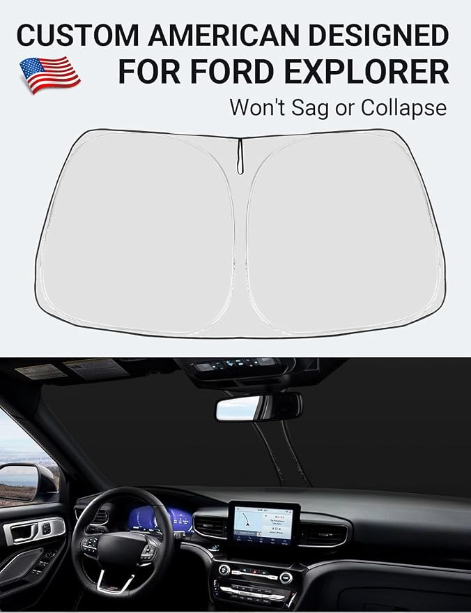 Proadsy 2026 Upgrade Windshield Sun Shade Custom Fit Ford Explorer 2020-2025 2026 4-Layer Foldable Front Sunshade Protector Sun Visor Blocks UV Rays Keep Car Cooler