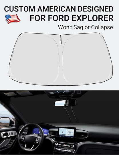 Proadsy 2026 Upgrade Windshield Sun Shade Custom Fit Ford Explorer 2020-2025 2026 4-Layer Foldable Front Sunshade Protector Sun Visor Blocks UV Rays Keep Car Cooler