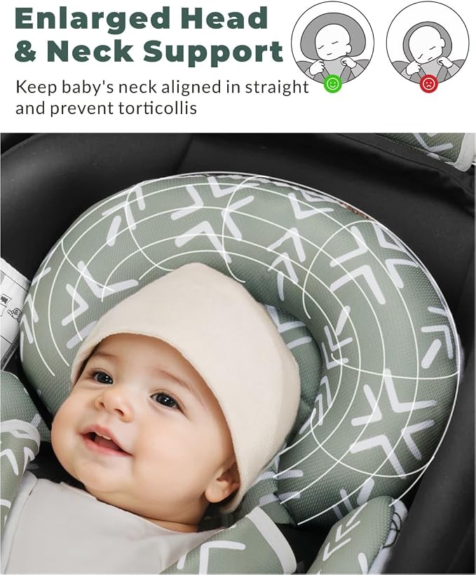 TinlyFinly Newborn Carseat Insert, Baby Head and Body Support, Reversible Infant Insert Compatible with Infant Car Seat, Stroller, Mamaroo Swing, Rocker, Bouncer. Baby Car Seat Cushion - Rabbit