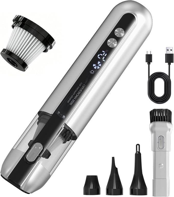 Handheld Cordless Car Vacuum Cleaner 15000Pa, 3-in-1 Portable Vacuum with LED Light,LED Display & Washable HEPA Filter,USB-C Rechargeable, up to 30-Min Runtime for Car, Home, Desk & Pet Hair(white)