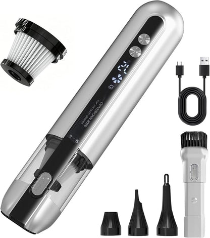 Handheld Cordless Car Vacuum Cleaner 15000Pa, 3-in-1 Portable Vacuum with LED Light,LED Display & Washable HEPA Filter,USB-C Rechargeable, up to 30-Min Runtime for Car, Home, Desk & Pet Hair(white)