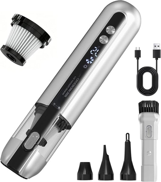 Handheld Cordless Car Vacuum Cleaner 15000Pa, 3-in-1 Portable Vacuum with LED Light,LED Display & Washable HEPA Filter,USB-C Rechargeable, up to 30-Min Runtime for Car, Home, Desk & Pet Hair(white)