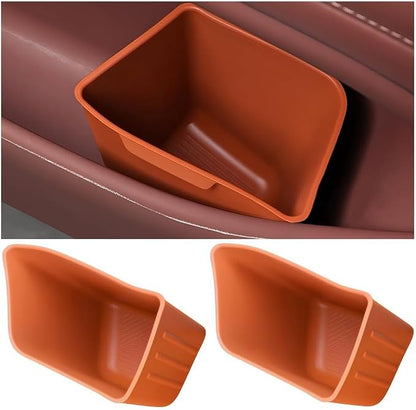 Car Trash Can, 2PCS Portable Silicone Leakproof Vehicles Side Door Storage Garbage Can, Multifunctional Automotive Interior Trash Bin, Universal for Automobile Truck SUV (Orange)