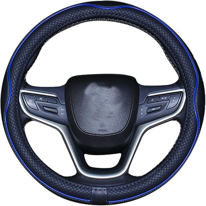 Mayco Bell Universal Standard Size Steering Wheel Cover Anti-Slip,Safety,Soft,Breathable,Durable,Full Surround,Comfortable Grip Microfiber Leather (14.5-15 inch,Black Dark Blue)