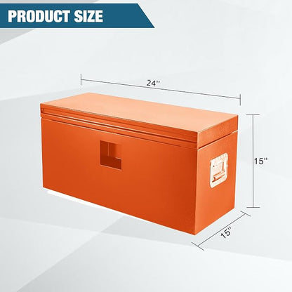 Black Steel Underbody Truck Box, Pickup Storage Box, Heavy Duty Diamond Plate Tool Box with Lock and Keys, Waterproof Trailer Storage Box (24"x 15"x 15"- Orange)