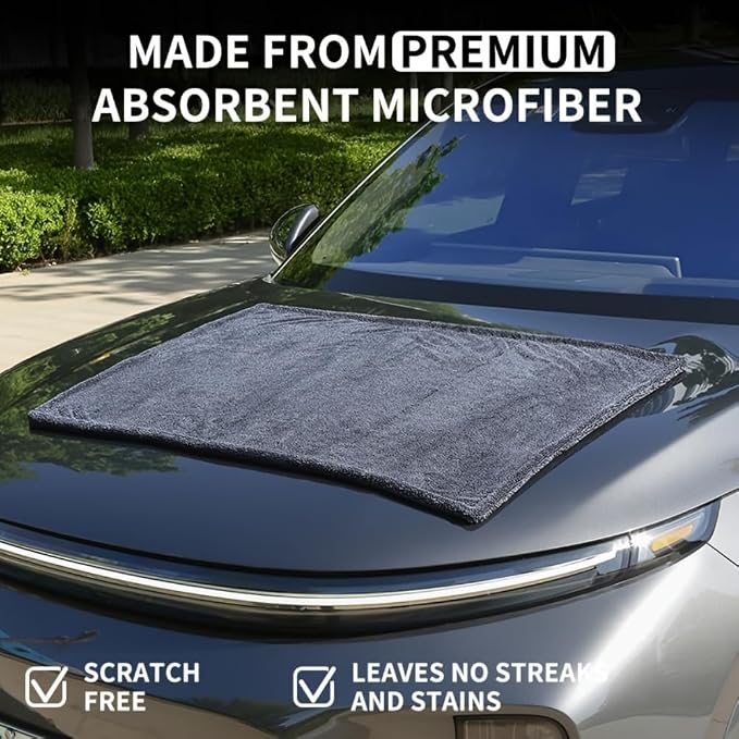 1200GSM Microfiber Car Drying Towel, Double-Twist Loop, Ultra-Absorbent, Quick-Dry, Lint- & Streak-Free, Scratch-Safe, for Car Wash & Detailing (1 Pack) (Dark Grey, 16" x 24")