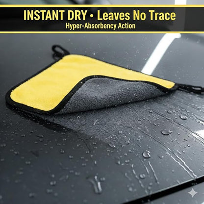 Premium Dual-Sided Microfiber Car Cleaning Towel – 15.5" x 11.8" Scratch-Free, Super Absorbent, Lint-Free Cloth for Auto Detailing, Polishing, Drying & Washing – Yellow & Gray