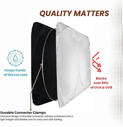 Windshield Sun Shade | fits RV Class-A | Certified 99.87% UVB & 99.02% UVA Protection Sun Shade. Award Winning Sunshade for Car Windshield with Patented Technology. Car Window Shades by Kinder Fluff