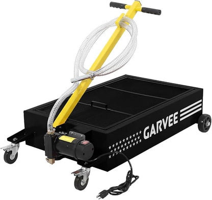 Garvee 25 Gallon Oil Drain Pan, 110V Waste Oil Drain Pan for Oil Change, Steel, 8-8.2 ft Hose& Folding Handle&Rolling Cart, Heavy Duty for Trucks,Black