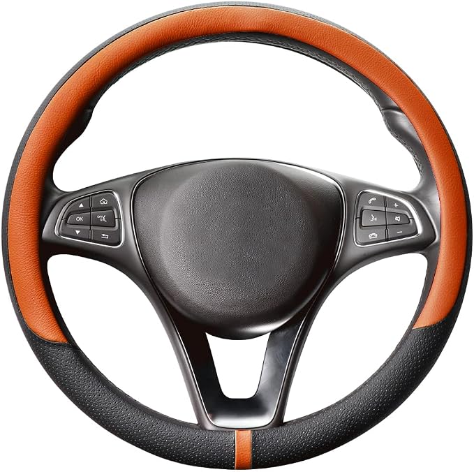 COFIT Breathable Car Steering Wheel Cover 15 inch Auto Universal Leather Wrap Non-Slip Steeringwheel Protector Automotive Interior Accessories, Purple (Suit for 14.5-15 inch)