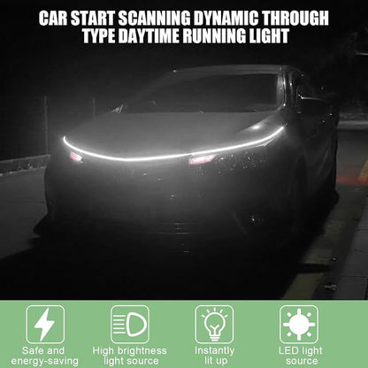 Car Hood Light Strip, 71 Inch Silicone Flexible Daytime Vehicle LED Running Lighting with Dynamic Scan Start Up Effect, Waterproof Auto Exterior Lamp Accessories, Universal Fit (White)