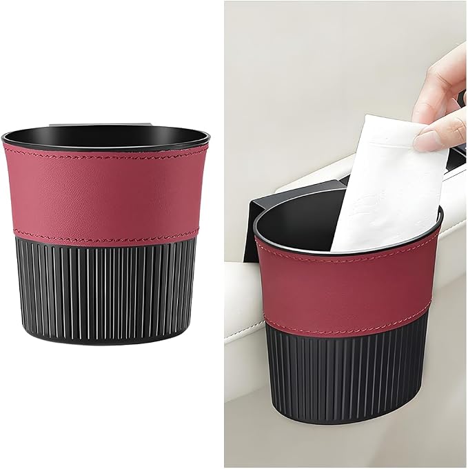 Zpana Car Trash Can, Portable Mini Vehicle Cup Holder Hanging Garbage Container, Multifunctional Automotive Side Door Trash Organizer Can Accessories, Universal for SUV, Sedan, Truck (Red)