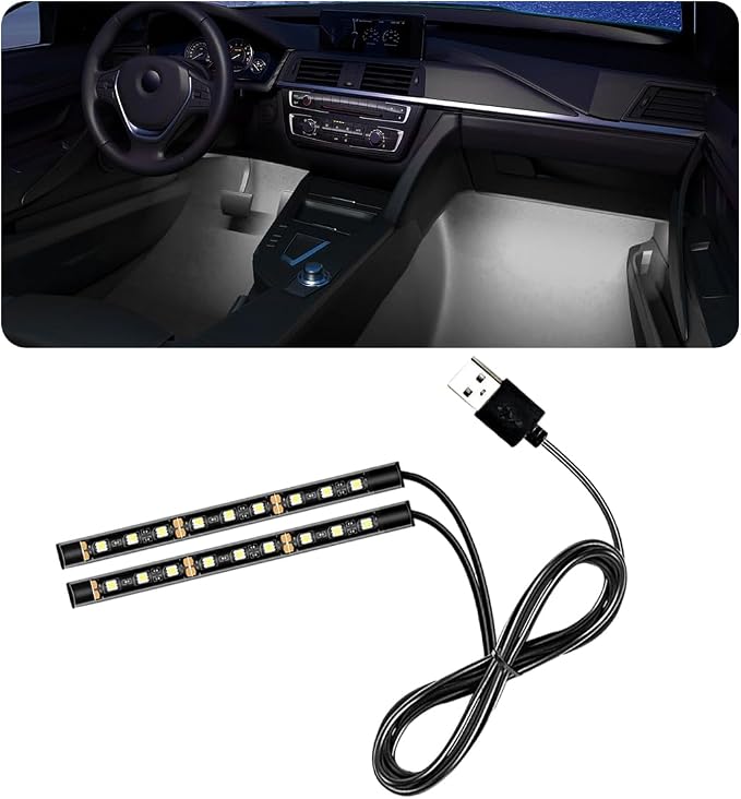 povtii Car LED Strip Light, 24 LED RGB Auto Under Dash Interior Atmosphere Lights, USB Vehicle Decorative Lamp Ambient Night Light Strip, Lighting Kit Car Accessories (White)