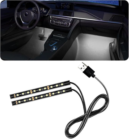 povtii Car LED Strip Light, 24 LED RGB Auto Under Dash Interior Atmosphere Lights, USB Vehicle Decorative Lamp Ambient Night Light Strip, Lighting Kit Car Accessories (White)