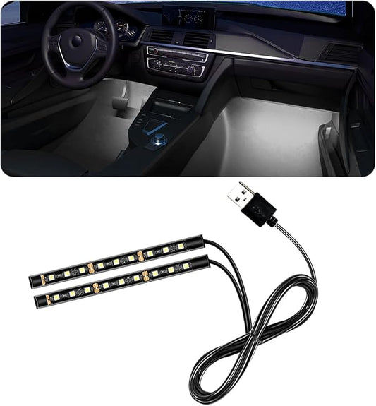 povtii Car LED Strip Light, 24 LED RGB Auto Under Dash Interior Atmosphere Lights, USB Vehicle Decorative Lamp Ambient Night Light Strip, Lighting Kit Car Accessories (White)