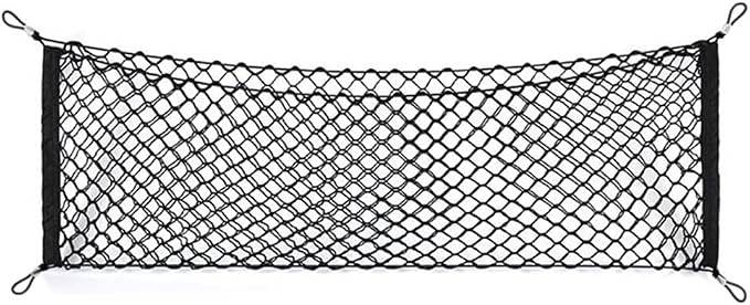 Car Rear Cargo Net, Universal Adjustable Elastic Trunk Cargo Storage Organizer Net Compatible for SUV, Jeep, Truck, Storage Nylon Mesh Double-Layer with Hooks (35.4 x 15.7 Inch)
