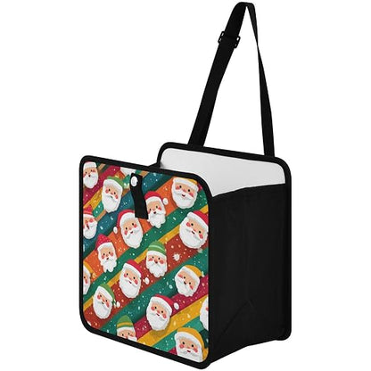 Car Trash Can Organizer Bin with Adjustable Strap for Back Front Seat Console Waterproof Leakproof Collapsible Portable 11 Inch Colorful Diagonal Striped Santa Claus
