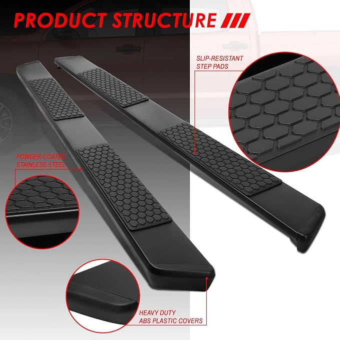 Auto Dynasty Running Boards Compatible with 2007-2021 Toyota Tundra CrewMax/Extended Crew Cab, Stainless Steel Side Step Nerf Bar, 5 Inches Step Bars, Black Powdercoated