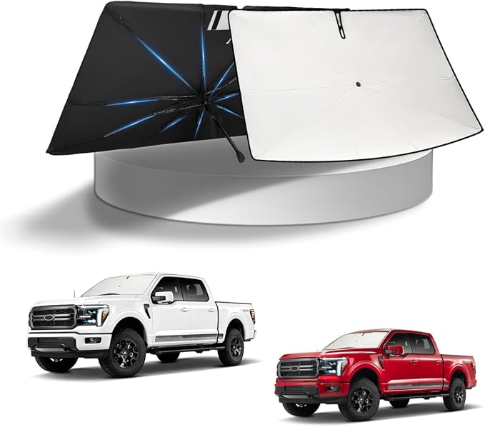KUST Sun Shade Umbrella for 2021-2026 Ford F150 F-150 F 150 | Custom Fit Windshield Sunshade | Foldable Sunshade with Bendable Handle | Blocks Heat & UV Rays Keep Car Cool Sunshield