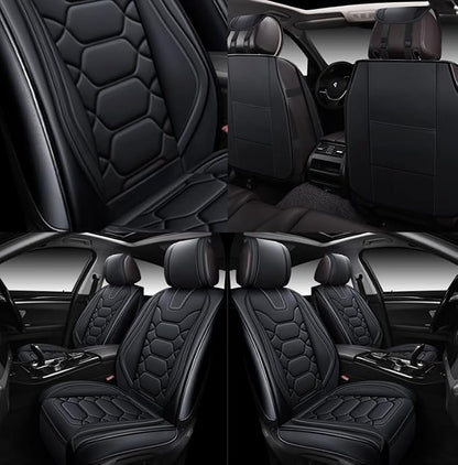 OASIS AUTO Car Seat Covers Front Seats, Sporty Honeycomb Waterproof Faux Leather Protectors, Universal Fit for SUV, Sedan, Truck Interior Accessories (OS-004 Black)