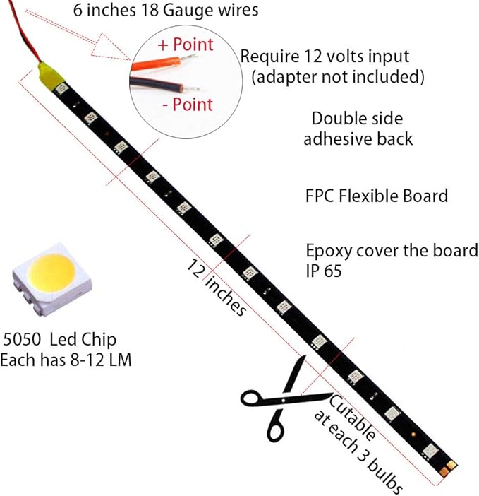DC 12V Waterproof 1Ft 12 LED Strip Underbody Light with 6 inches Wires for Motor (Amber/Yellow,Pack of 6)