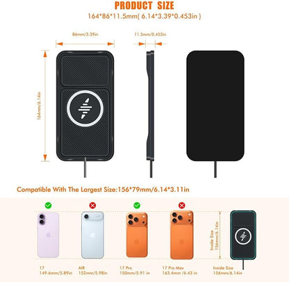 Wireless Car Charger,15w Fast Car Wireless Chargers Charging pad Non Slip Charger for Car Wireless Phone Charger for iPhone 17/16/15/14/13/12 Pro, SE3/SE2/XS/X/XR/8, 100cm Cable