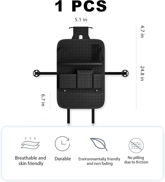 XDV Car Seat Organizers,Multi-functional Back Seat Protectors, Storage Pouches, and Tray Holders (for Cars, Kids, Seat Back and Rear Seats) (Woven Black, 1 Pcs)