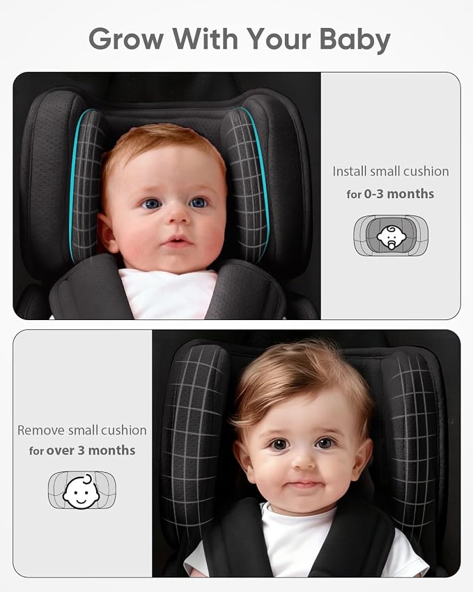 TinlyFinly Infant Insert Compatible with Doona, Graco, Britax, Chicco, Evenflo Car Seat, Adjustable Baby Head Body Support Cushion for Newborn to Toddler, Fits Infant Car Seat and Stroller (Black)
