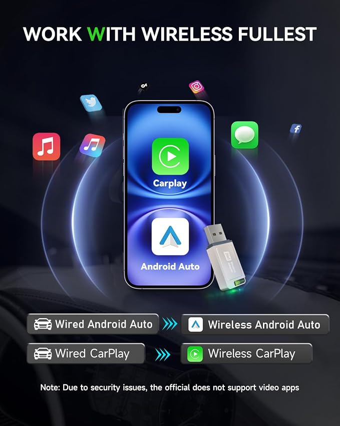 Spedal Wierless CarPlay Adapter for iPhone and Android,Spedal CL321 CarPlay Wierless Adapter -Mini CarPlay Design,2in1,Fast Pairing,Stable Car Control & No Delay,USB & Type-C Extension Cable Included