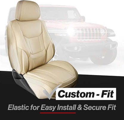 Coverland Custom SUV Car Seat Covers Front Seats for [2024-2026 Chevy Traverse Bench Seats, Captain Seats] - Protector Water Resistant Leather Memory Form Back Support Seat Cushion [Front-Beige]