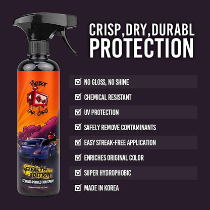 Tinybot Ceramic Protection Spray Stealth Edition -Deep Matte and Satin Finish- Safe for All Vehicles- Vinyl Wrap, PPF, Paint - Hydrophobic, UV Protection, Streak-Free, Slickness, Anti-Static -16.9 oz