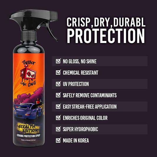 Tinybot Ceramic Protection Spray Stealth Edition -Deep Matte and Satin Finish- Safe for All Vehicles- Vinyl Wrap, PPF, Paint - Hydrophobic, UV Protection, Streak-Free, Slickness, Anti-Static -16.9 oz